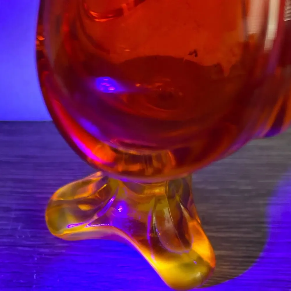VTG Viking Amberina Swung Glass Footed Three Toed Draped 13” Tall Vase, It Glows